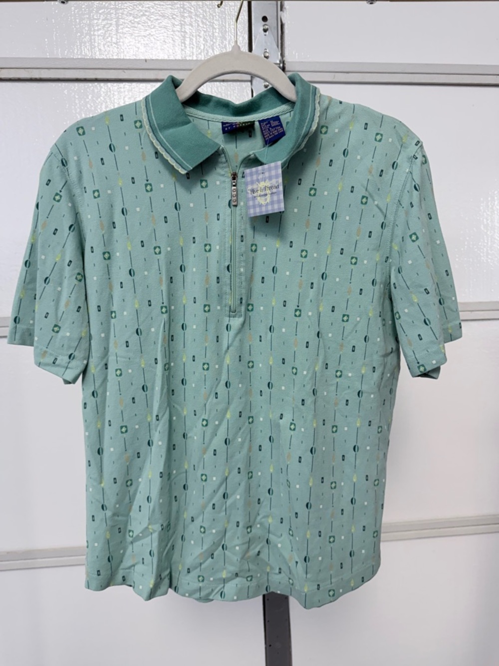 Golf core vintage Mint Green Polo with scalloped collar detail